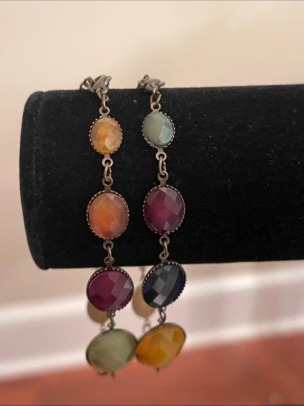 Vintage Set of Two Multi-color Faceted Oval Stone Bracelets